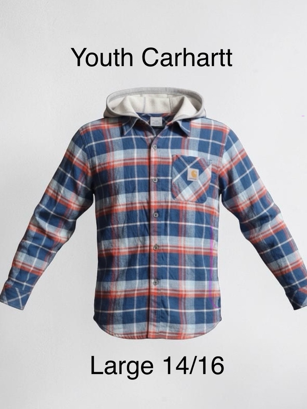Carhartt Flannel Button Down Hooded Shirt Youth L 14-16